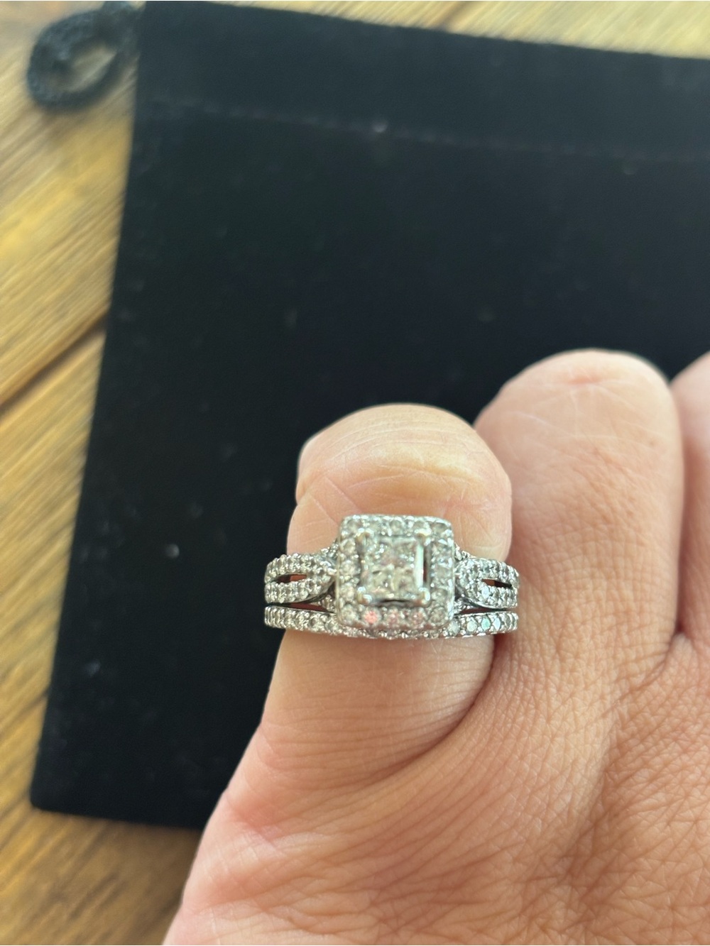 Silver-Tone Diamond Halo Engagement Ring - White